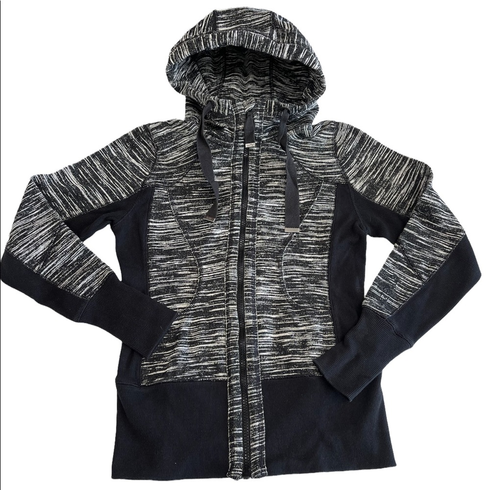 Zella Hooded Jacket Full Zip Front Pocket Athleisure Black White Striped Size XS